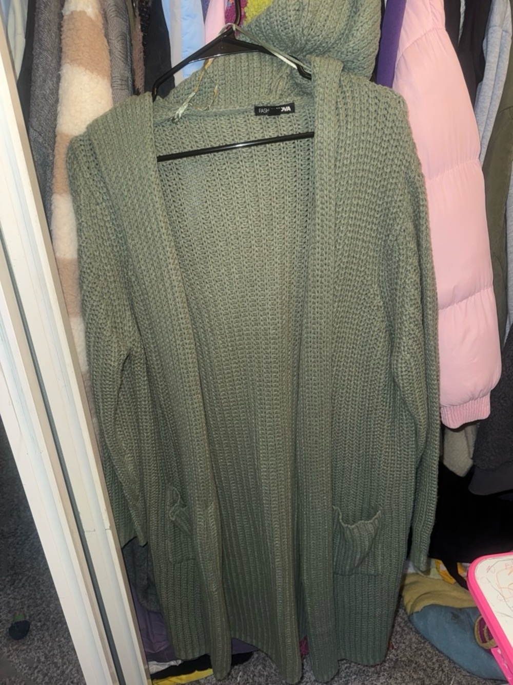Fashion Nova Olive Green Chunky Knit Open-Front Cardigan